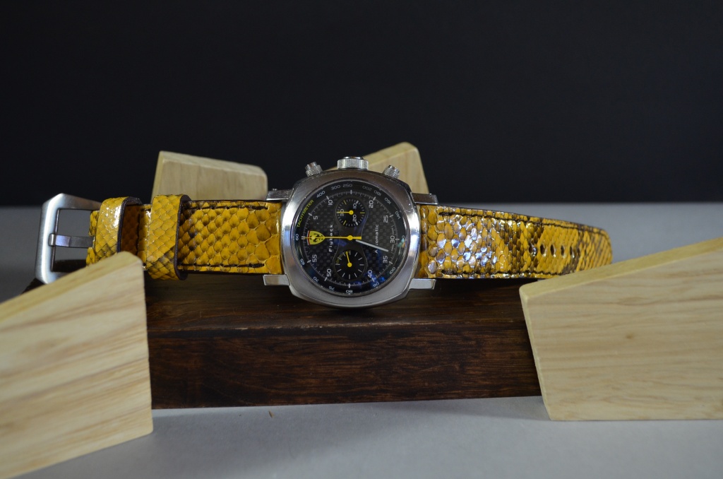 YELLOW SHINY is one of our hand crafted watch straps. Available in yellow color, 4 - 4.5 mm thick.