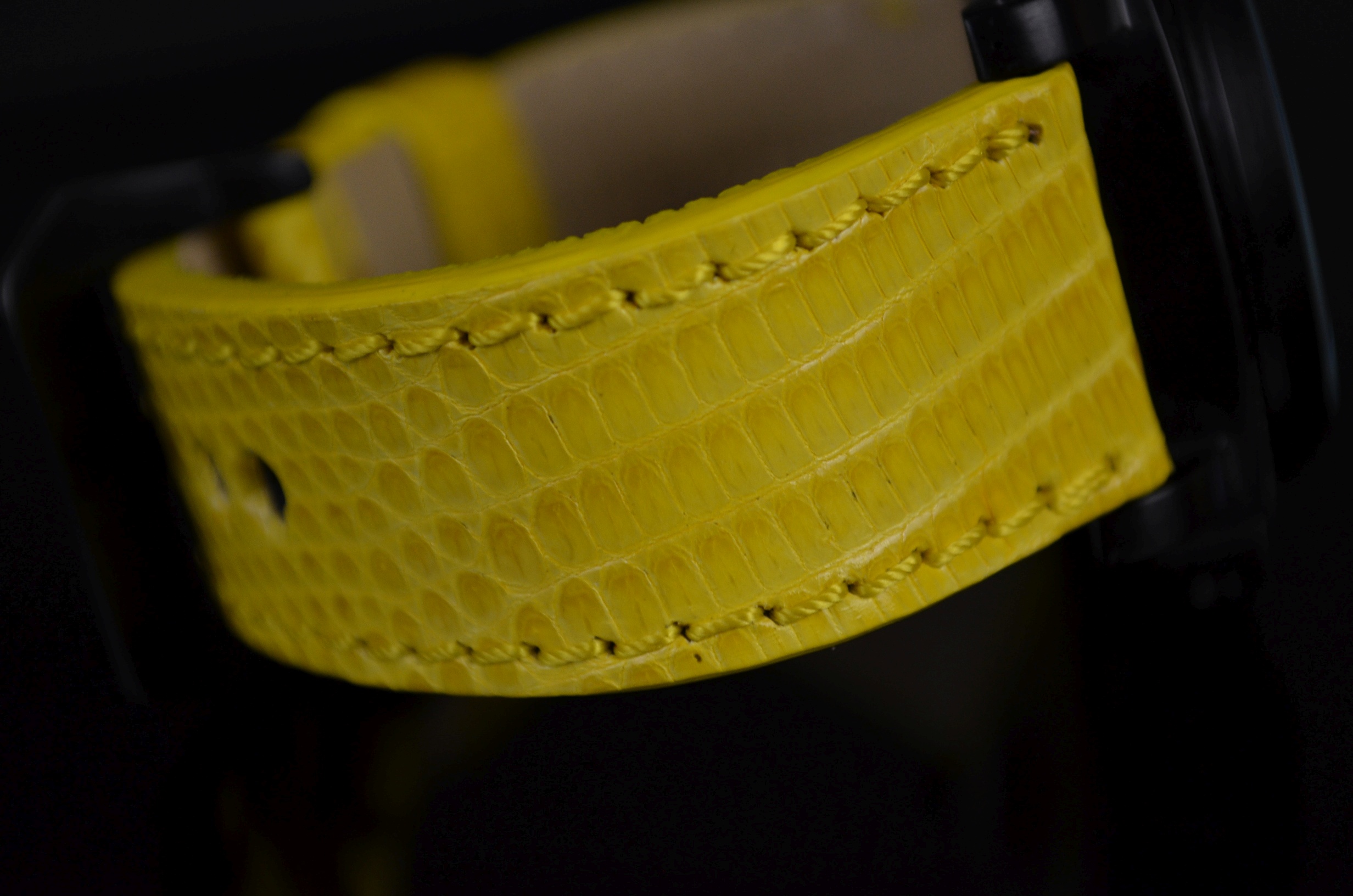 YELLOW SHINY is one of our hand crafted watch straps. Available in yellow color, 3.5 - 4 mm thick.