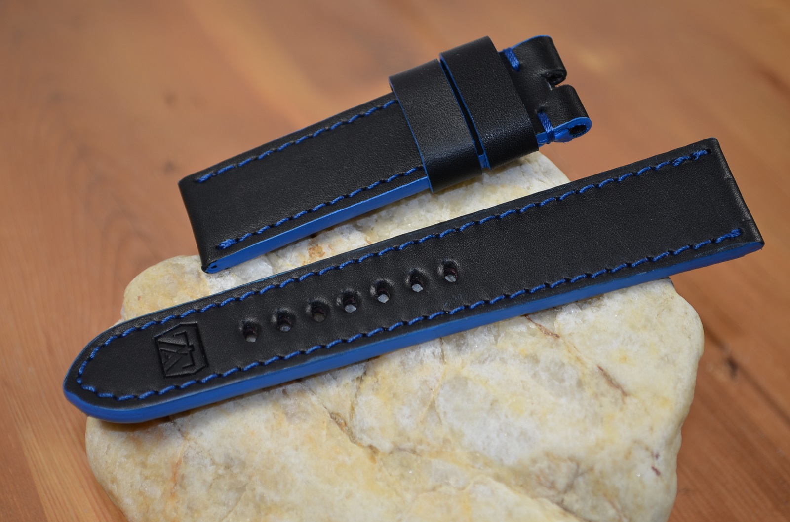 BLUE is one of our hand crafted watch straps. Available in blue color, 3.5 - 4 mm thick.