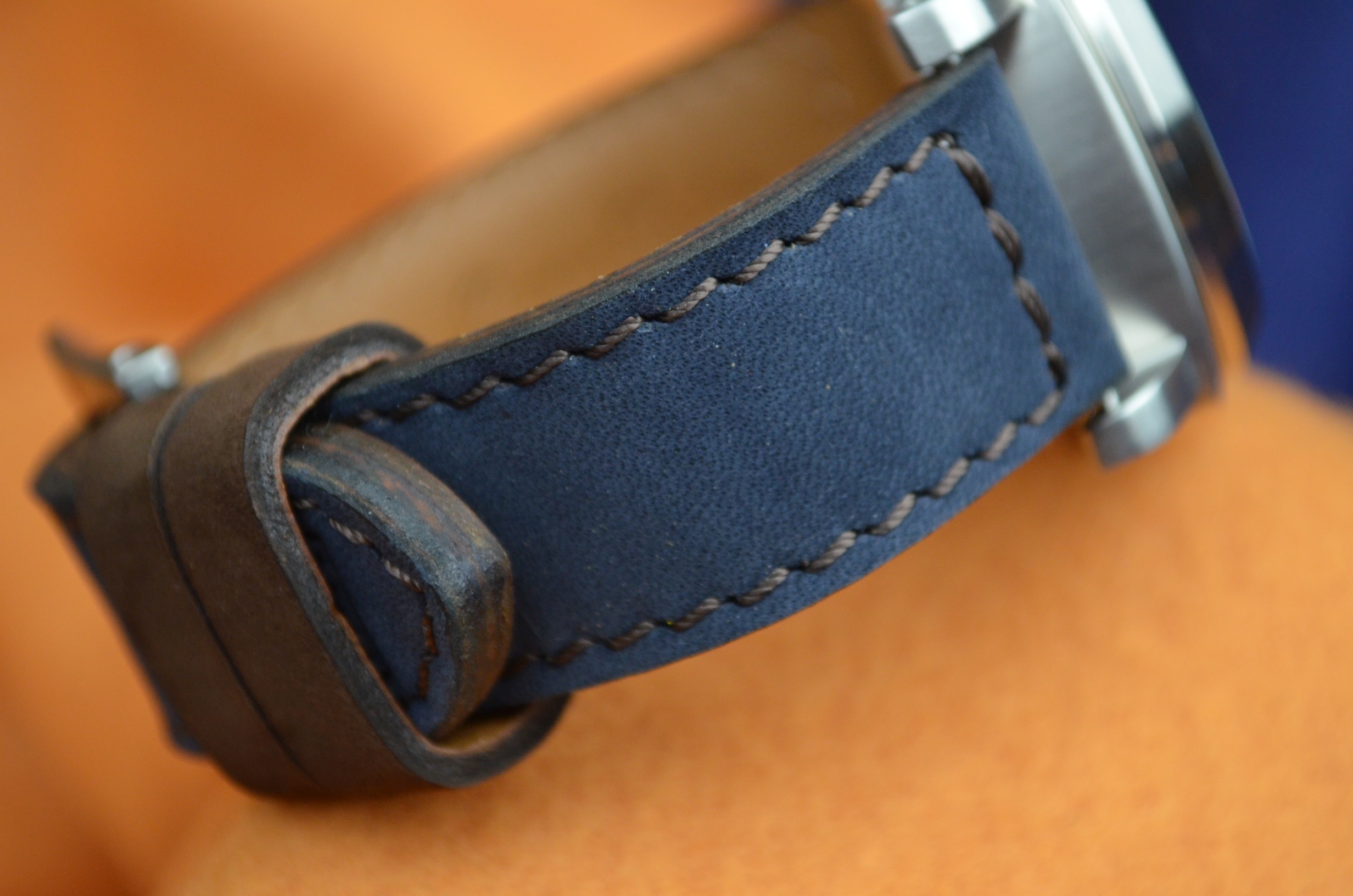 BLUE BROWN is one of our hand crafted watch straps. Available in blue brown color, 3.5 - 4 mm thick.