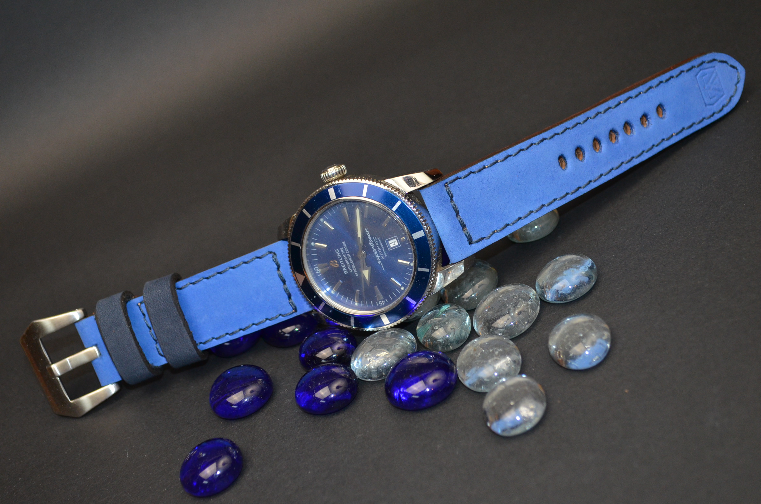 NAVY BLUE BLUE is one of our hand crafted watch straps. Available in navy blue blue color, 3.5 - 4 mm thick.