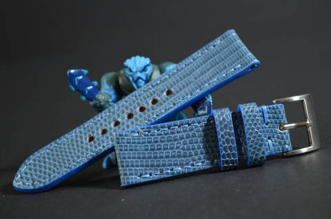 LIGHT BLUE SHINY is one of our hand crafted watch straps. Available in light blue color, 3 - 3.5 mm thick.