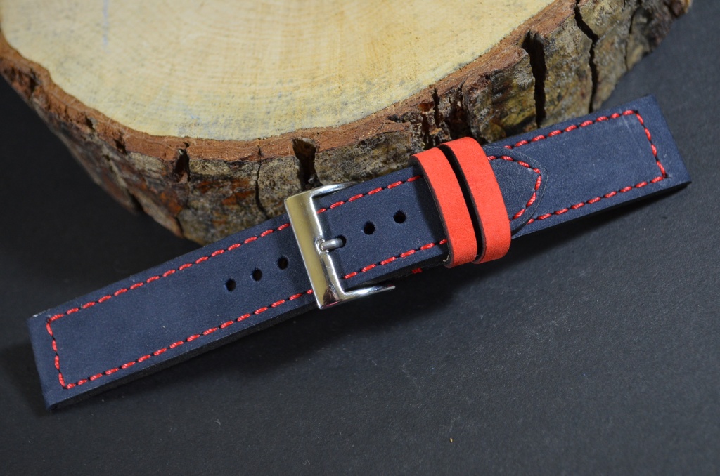 BLUE RED is one of our hand crafted watch straps. Available in blue red color, 3 - 3.5 mm thick.