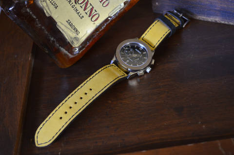 YELLOW BLACK is one of our hand crafted watch straps. Available in yellow black color, 3 - 3.5 mm thick.